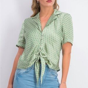 Mango Suit Retro Green Polka Dot Blouse Size 4